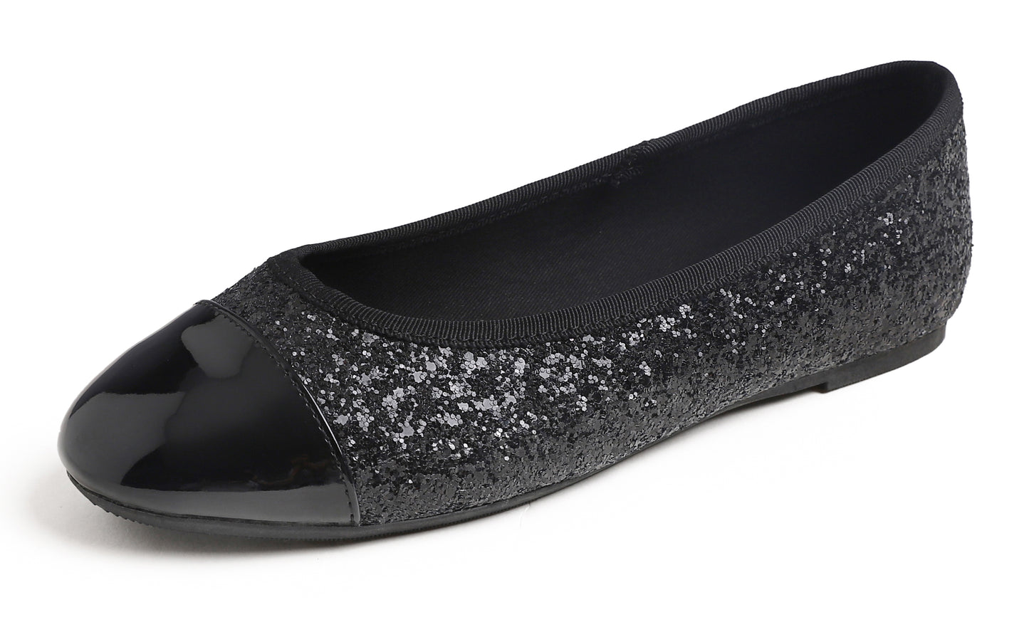 Feversole Women's Bow Tie Fashion Dress Slip On Shoes Round Toe Ballet Flat Glitter Toe Cap