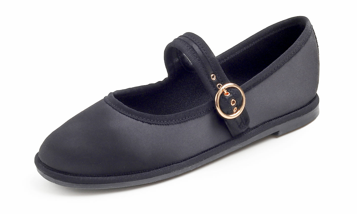 Feversole Women's Soft Classic Mary Jane Memory Foam Cushioned Comfort Round Toe Metal Buckle Flats Walking Shoes Satin Silky