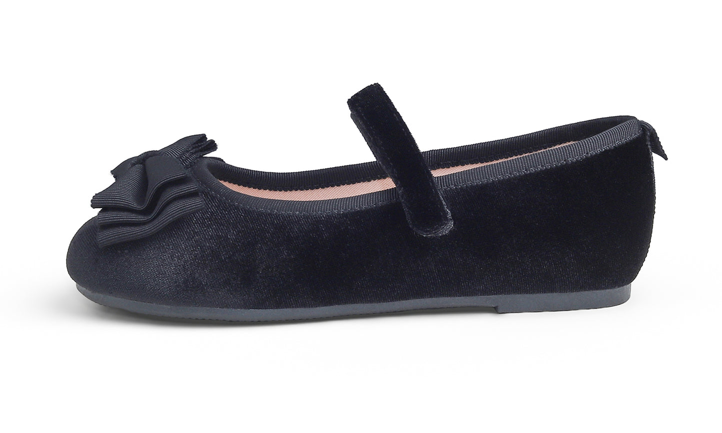 Feversole Girls Cute Dress Mary Jane Shoes Bow Tie Sunday Holiday Ballet Flats Velvet With Tri Bow