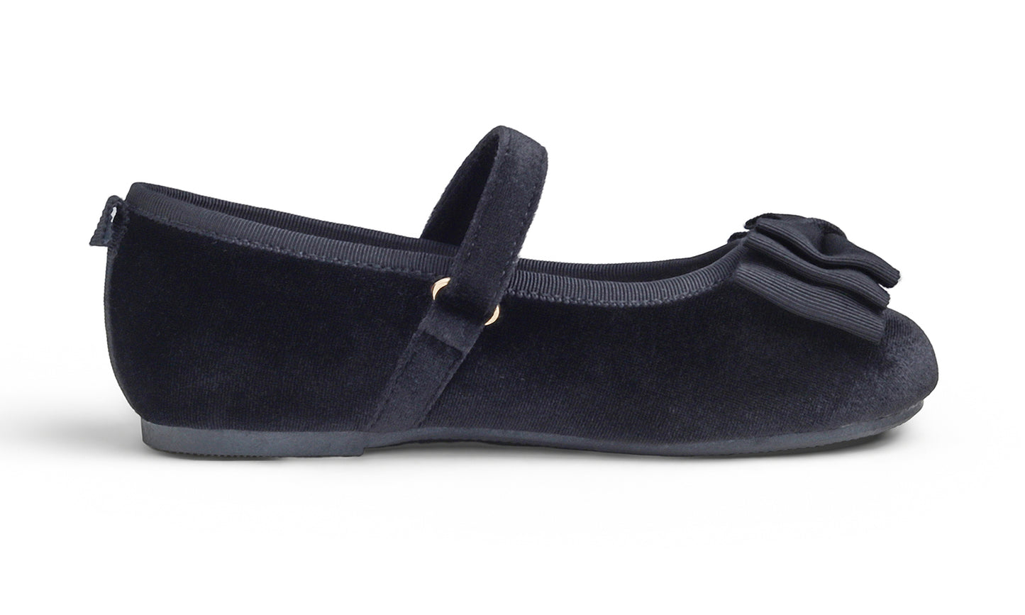 Feversole Girls Cute Dress Mary Jane Shoes Bow Tie Sunday Holiday Ballet Flats Velvet With Tri Bow