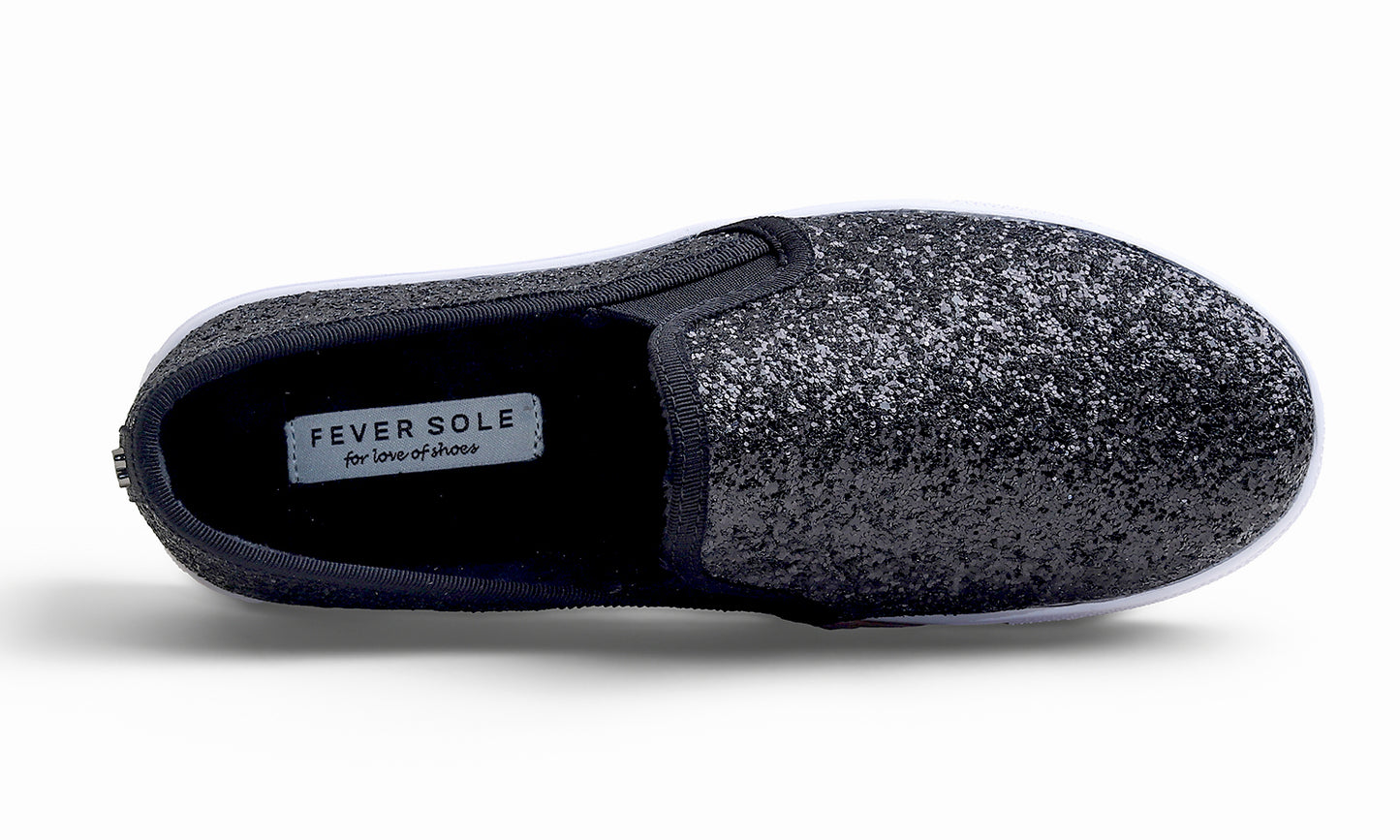 Feversole Women's Fashion Sparkly Slip On Sneaker for Winter Fur Lined Party Holiday Flat Loafers Glitter