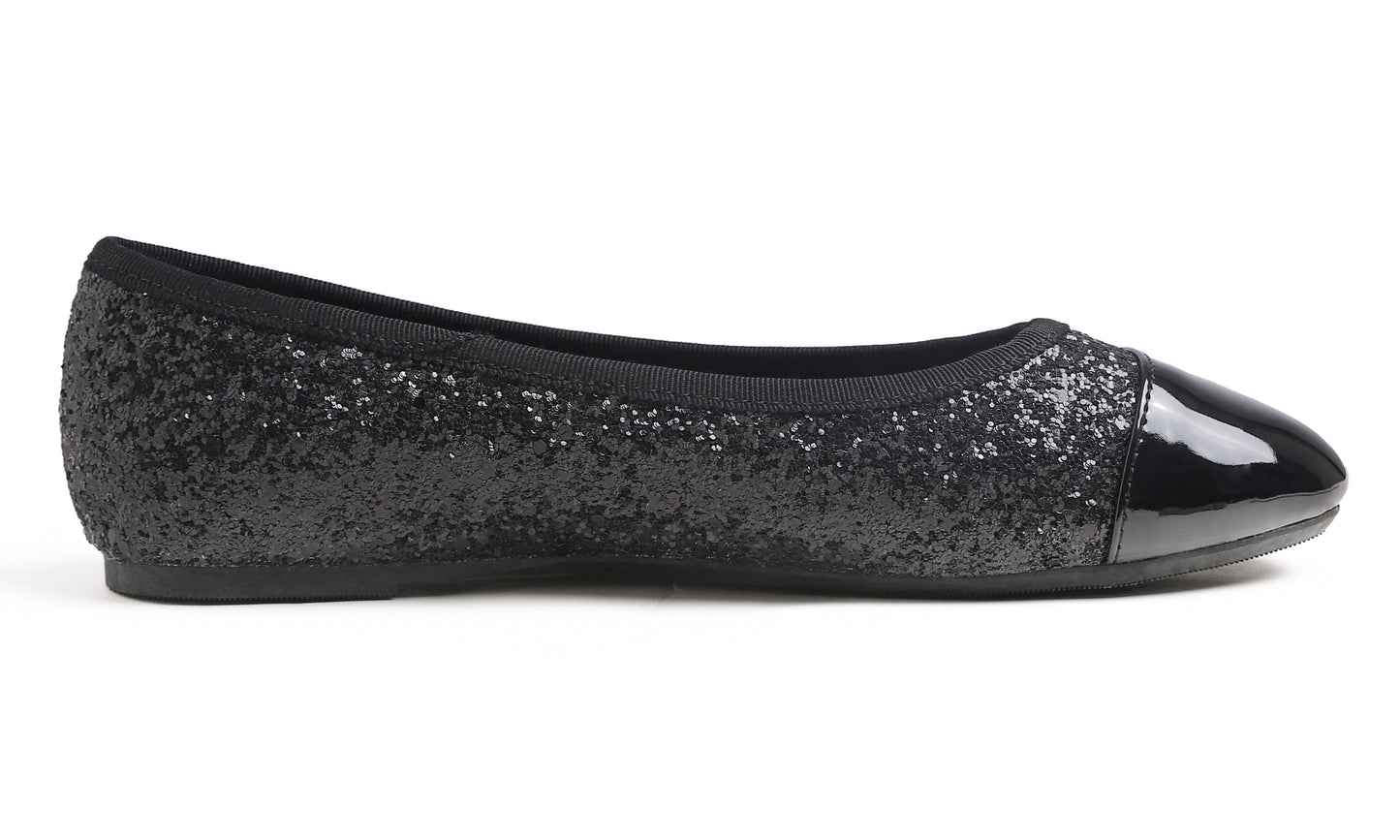 Feversole Women's Bow Tie Fashion Dress Slip On Shoes Round Toe Ballet Flat Glitter Toe Cap