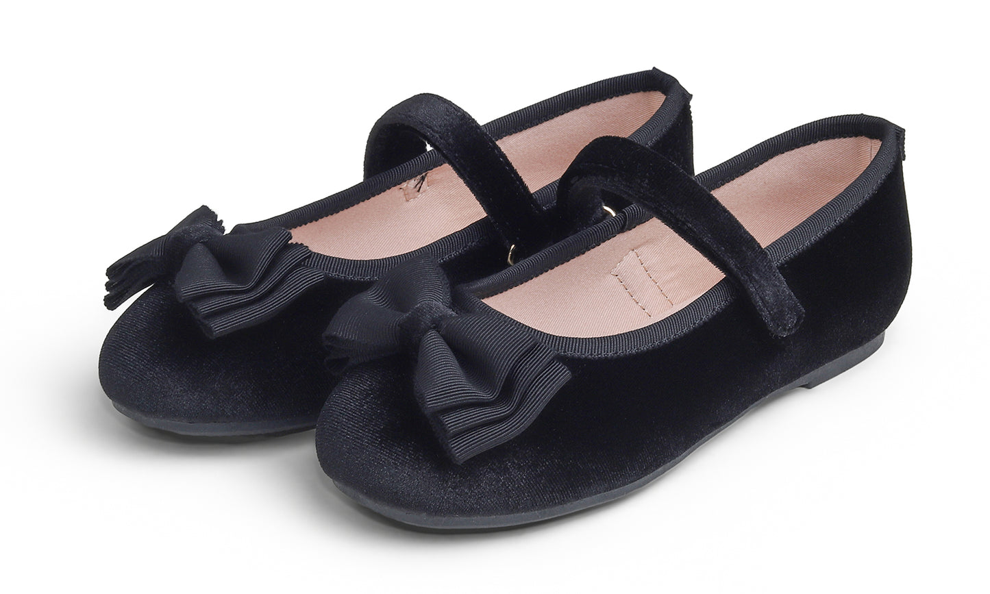 Feversole Girls Cute Dress Mary Jane Shoes Bow Tie Sunday Holiday Ballet Flats Velvet With Tri Bow