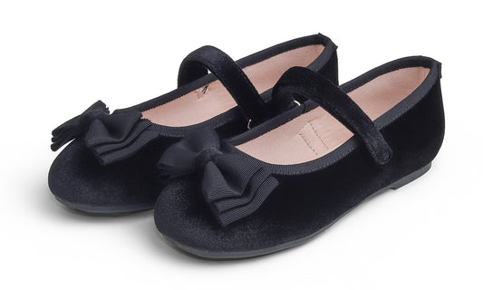 Feversole Girls Cute Dress Mary Jane Shoes Bow Tie Sunday Holiday Ballet Flats Velvet With Tri Bow