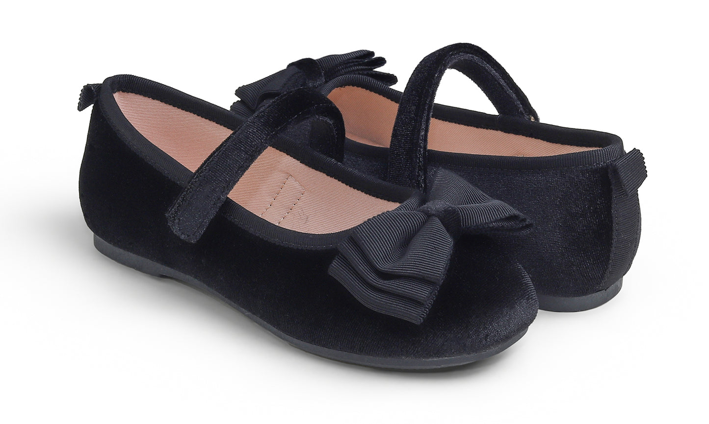 Feversole Girls Cute Dress Mary Jane Shoes Bow Tie Sunday Holiday Ballet Flats Velvet With Tri Bow