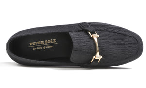 Feversole Women's Woven Fashion Breathable Knit Flat Shoes Black Color Loafer Metal Trim