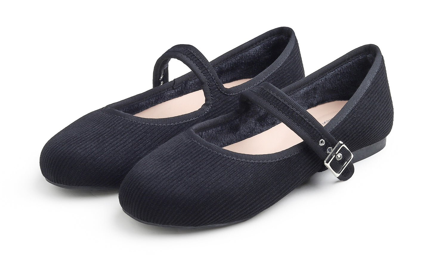 Feversole Women's Soft Cushion Extra Padded Comfort Round Toe Mary Jane Breathable Fabric Fashion Ballet Flats Walking Shoes Corduroy