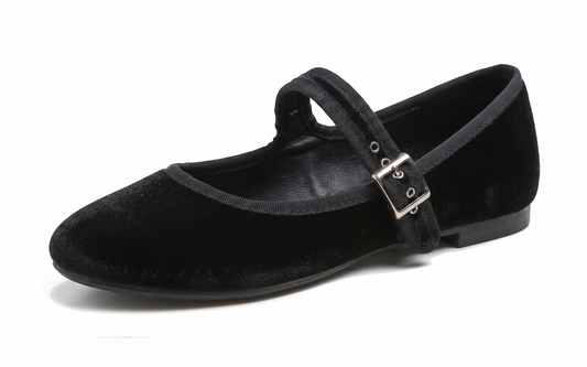 Feversole Women's Soft Cushion Extra Padded Comfort Round Toe Mary Jane Metal Buckle Fashion Ballet Flats Walking Shoes Black Velvet Vegan Lining