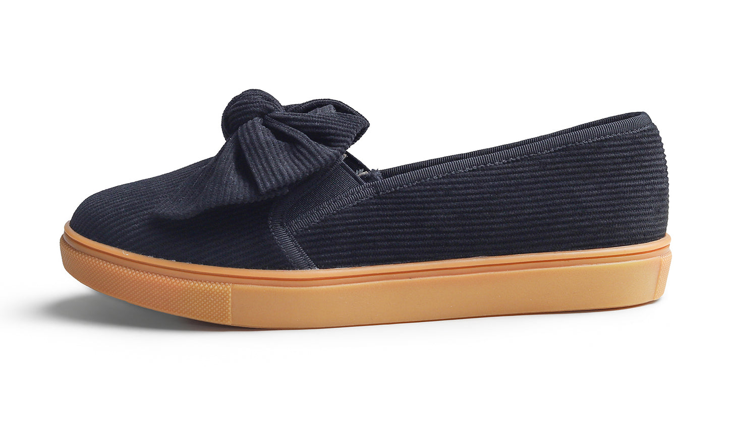 Feversole Women's Casual Slip On Sneaker Fashion Bow Tie Loafer Flats Corduroy Fur Lined