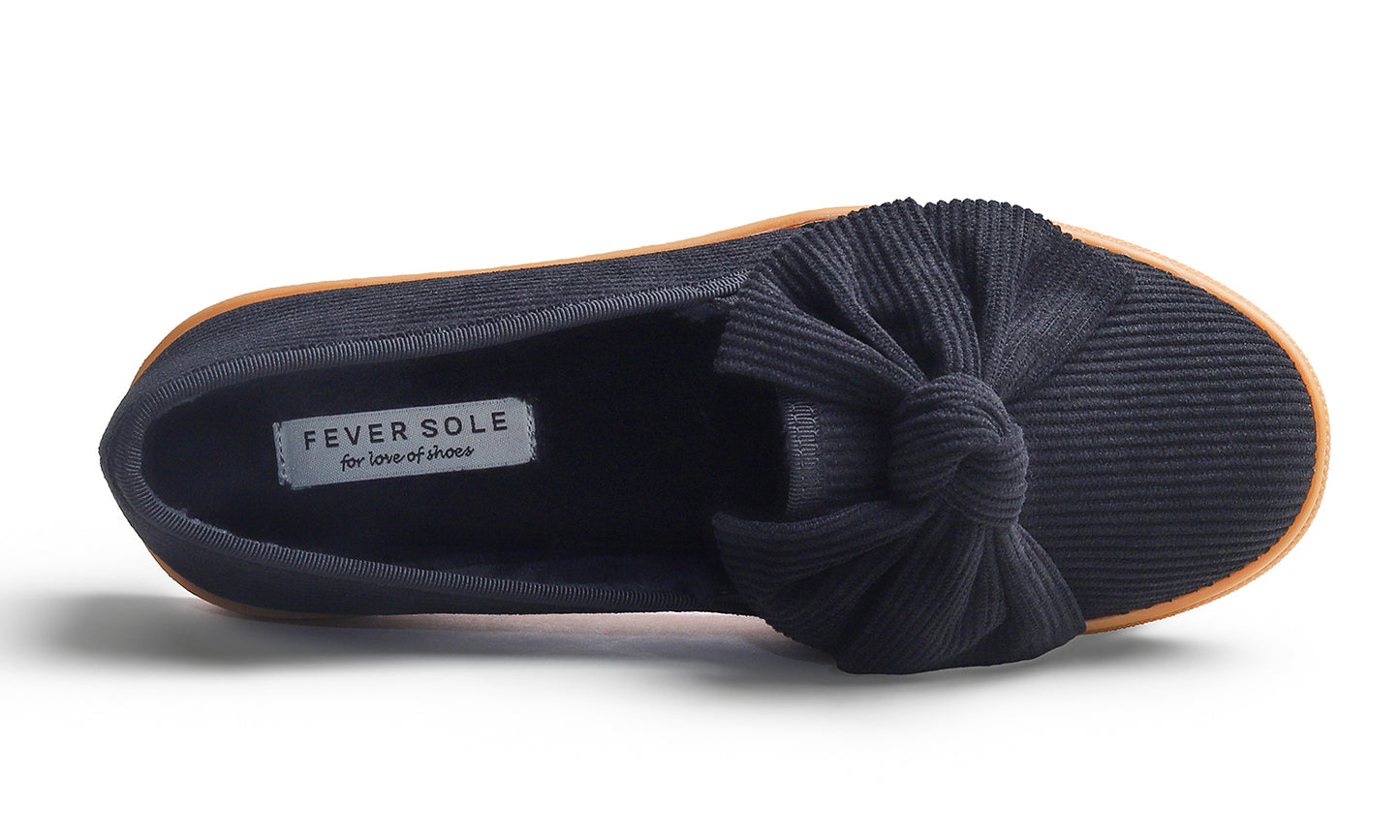 Feversole Women's Casual Slip On Sneaker Fashion Bow Tie Loafer Flats Corduroy Fur Lined