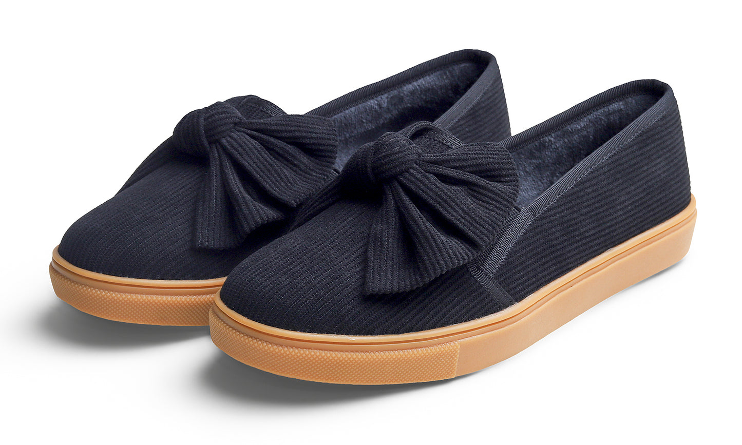 Feversole Women's Casual Slip On Sneaker Fashion Bow Tie Loafer Flats Corduroy Fur Lined