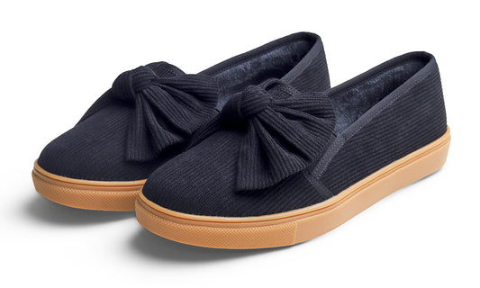 Feversole Women's Casual Slip On Sneaker Fashion Bow Tie Loafer Flats Corduroy Fur Lined