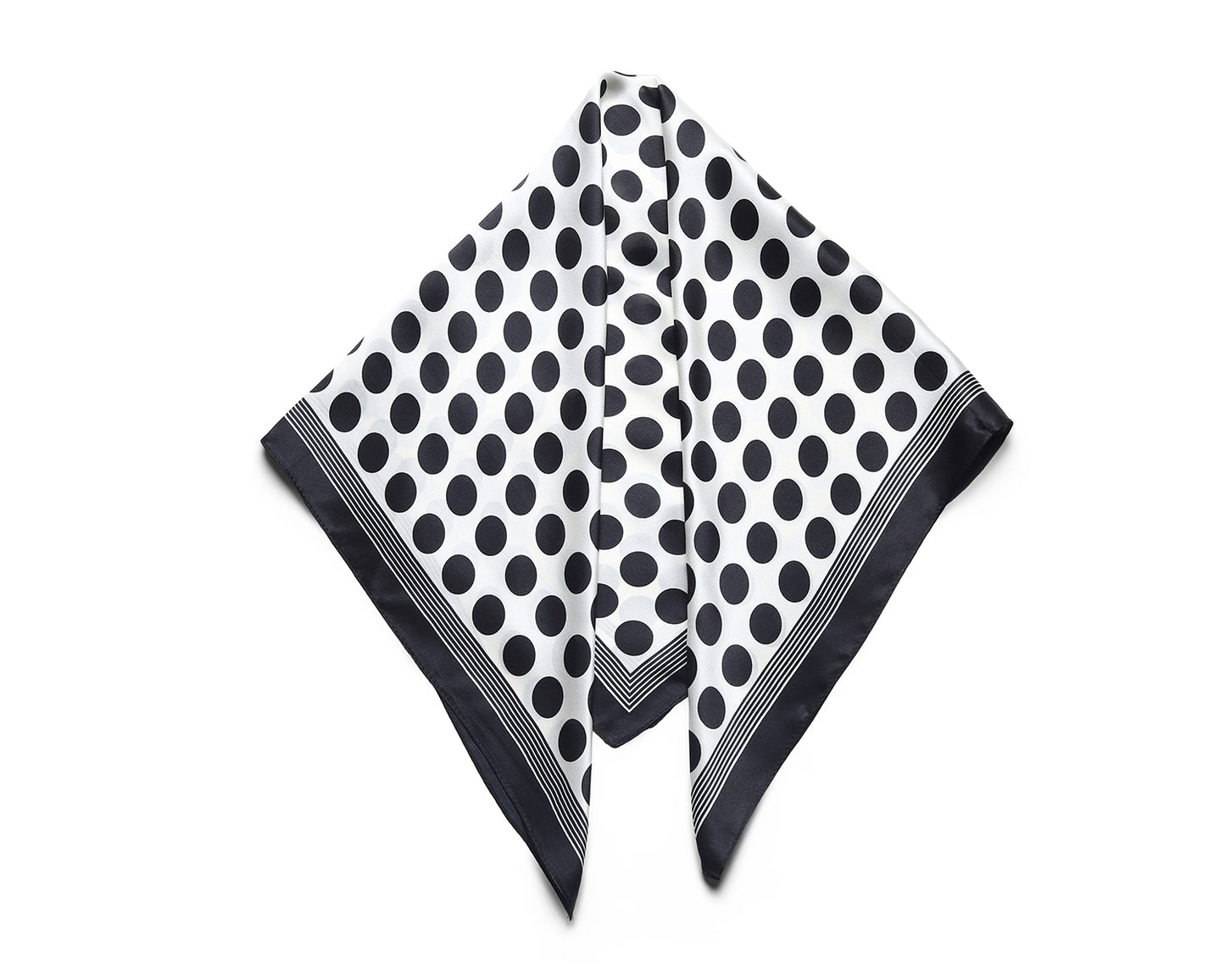 BREEZE NOUTHERLY 100% Mulberry Silk Square Scarf for Women, 26'' Versatile Hair Neck Bag Scarf Luxury Gift-Black Dot