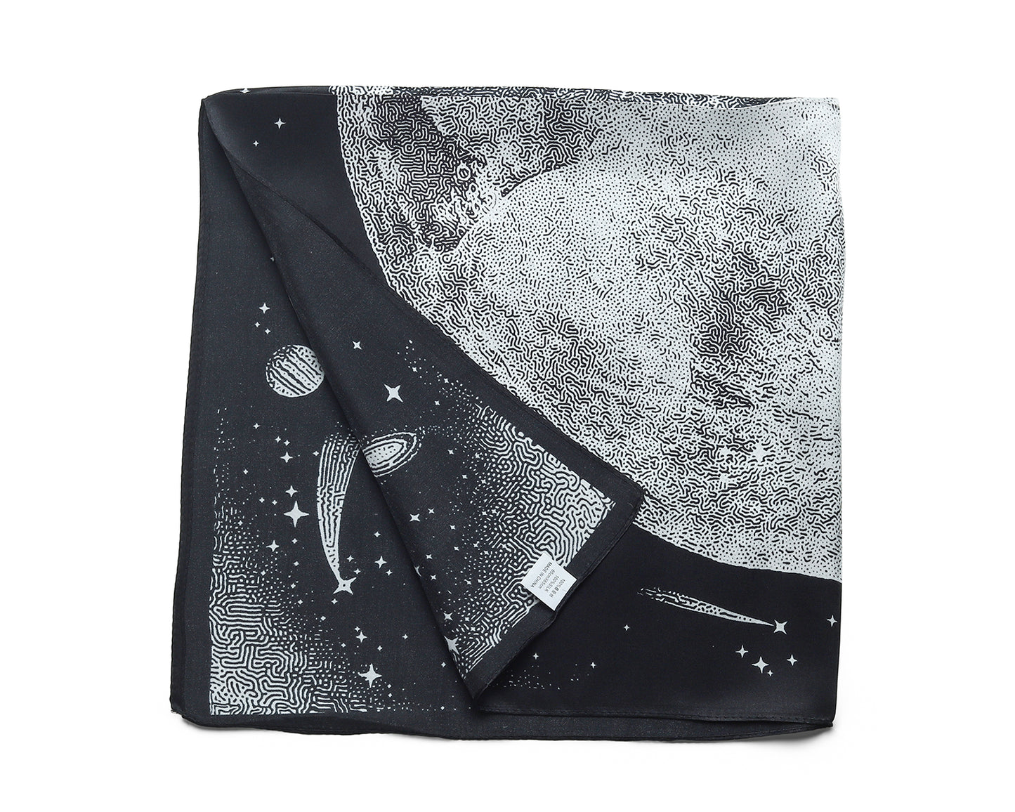 BREEZE NOUTHERLY 100% Mulberry Silk Square Scarf for Women, 26'' Versatile Hair Neck Bag Scarf Luxury Gift-Black Moon