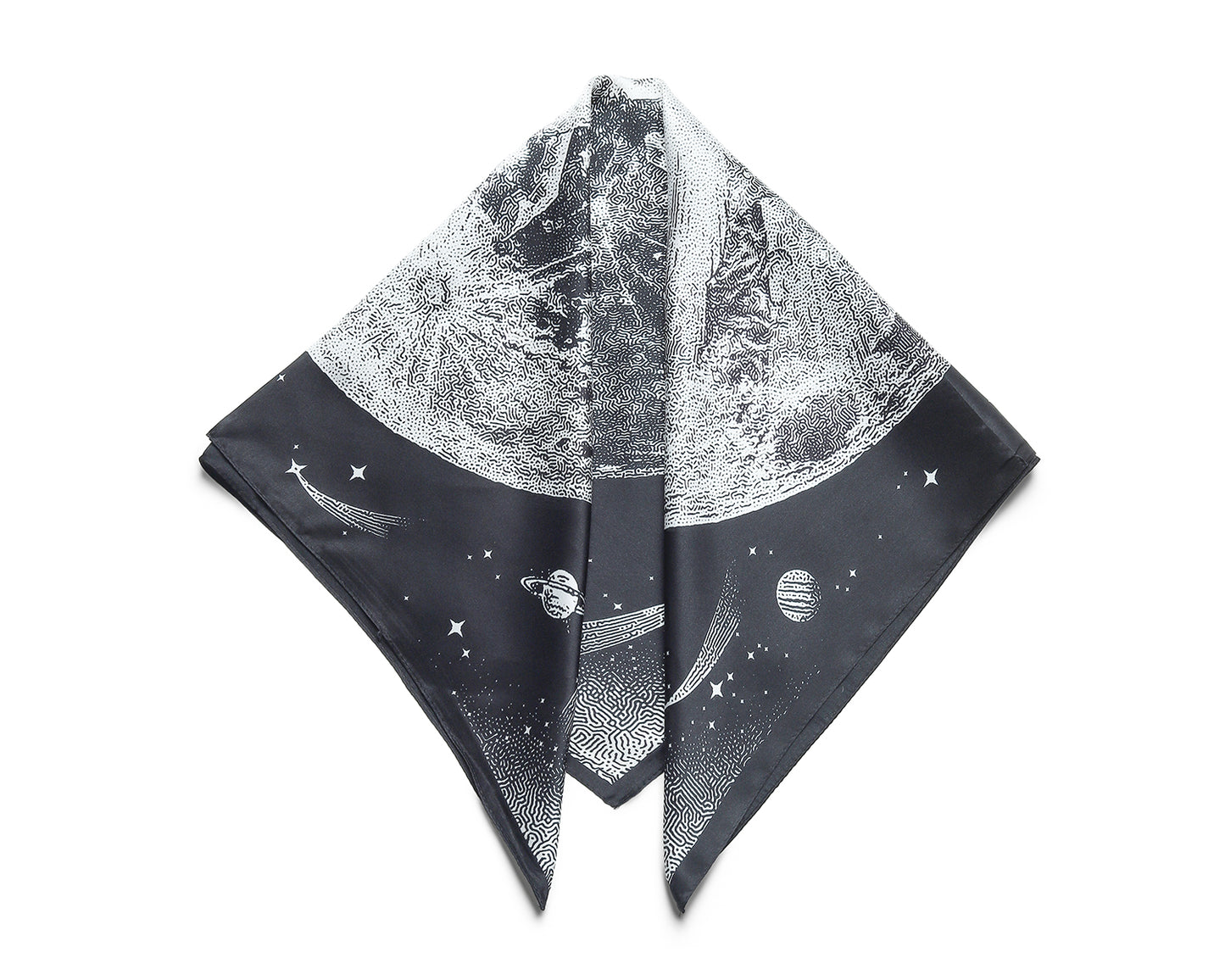 BREEZE NOUTHERLY 100% Mulberry Silk Square Scarf for Women, 26'' Versatile Hair Neck Bag Scarf Luxury Gift-Black Moon