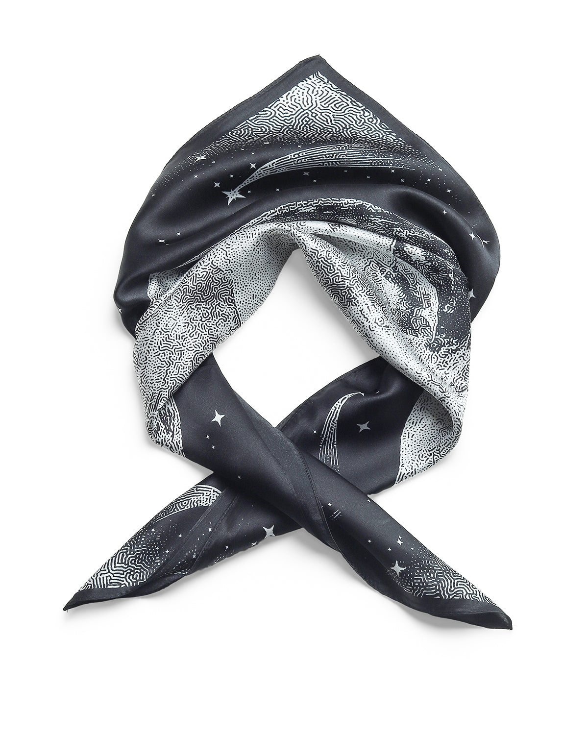 BREEZE NOUTHERLY 100% Mulberry Silk Square Scarf for Women, 26'' Versatile Hair Neck Bag Scarf Luxury Gift-Black Moon
