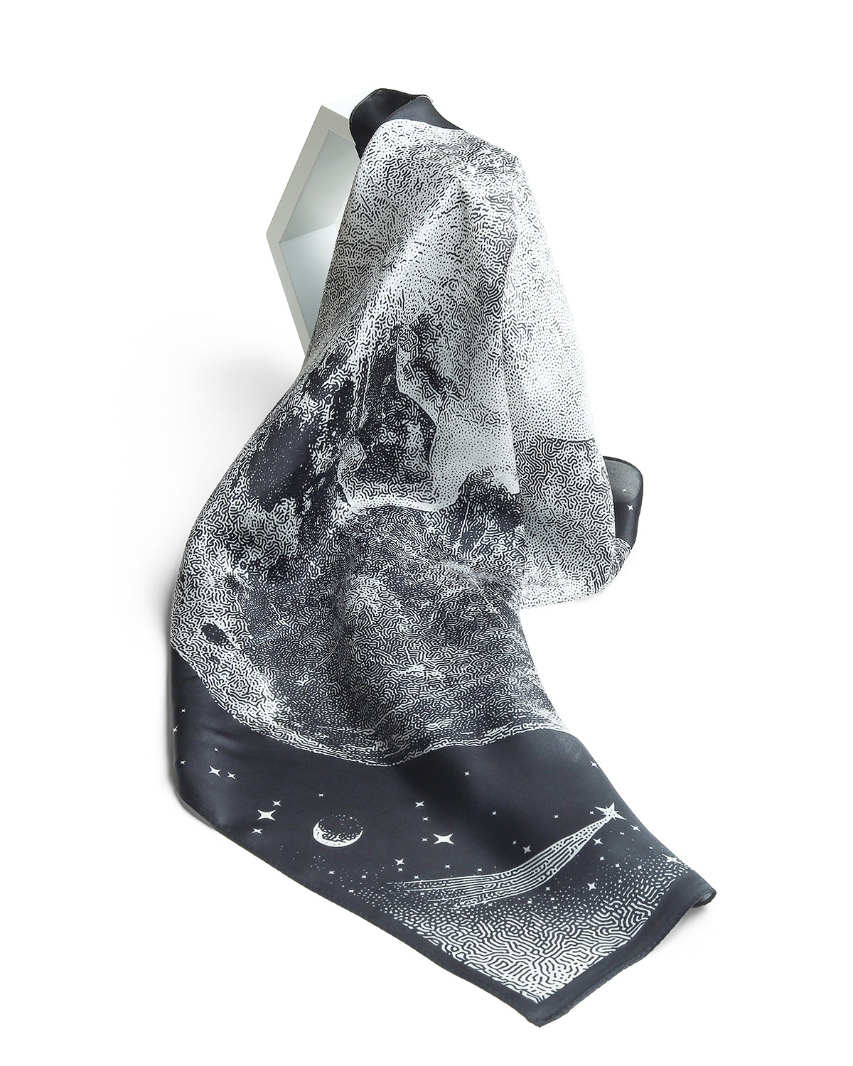 BREEZE NOUTHERLY 100% Mulberry Silk Square Scarf for Women, 26'' Versatile Hair Neck Bag Scarf Luxury Gift-Black Moon