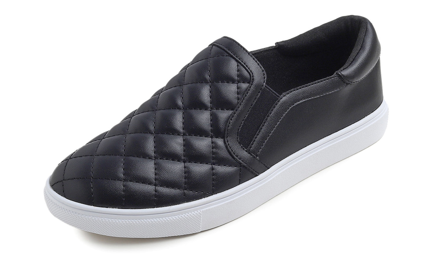 Feversole Women's Casual Slip On Sneaker Comfortable Quilted Loafer Travel Walking Shoes Vegan Leather Quilted