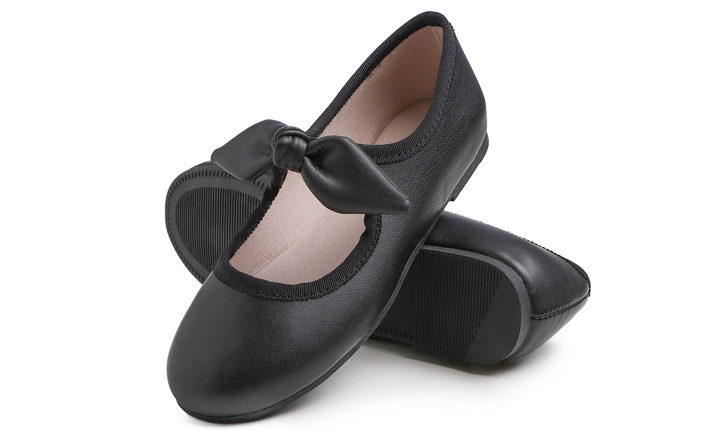 Feversole Girls Cute Dress Mary Jane Shoes Little Kids Casual Buckle Strap Flats Vegan Leather Bow Elastic