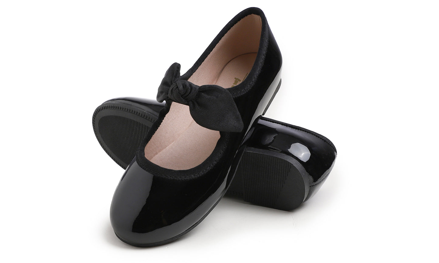 Feversole Girls Cute Dress Mary Jane Shoes Little Kids Casual Buckle Strap Flats Vegan Leather Bow Elastic
