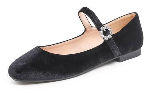 Feversole Women's Mary Jane Fashion Square Toe Easy Buckle Slip On Flats Velvet