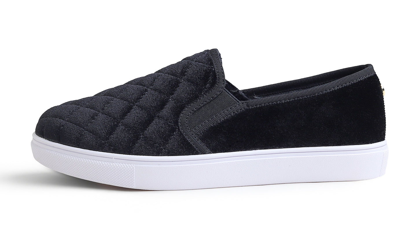 Feversole Women's Casual Slip On Sneaker Comfort Quilted Loafer Flats Velvet Quilted