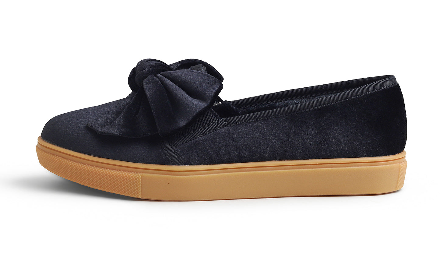 Feversole Women's Casual Slip On Sneaker Fashion Bow Tie Loafer Flats Velvet Fur Lined