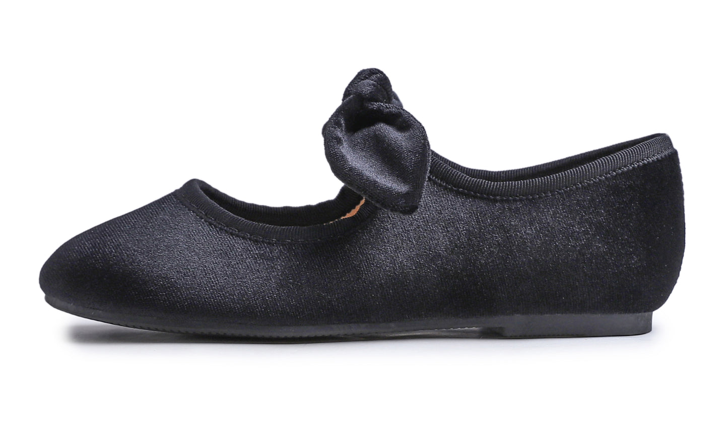 Feversole Girls Cute Dress Mary Jane Shoes Little Kids Casual Buckle Strap Flats Velvet Bow Elastic