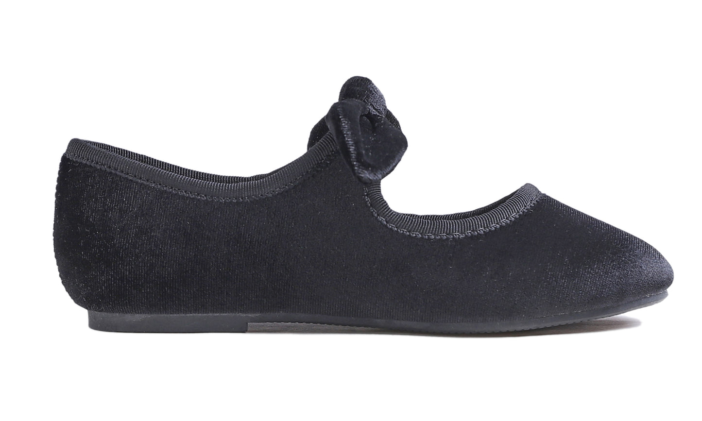 Feversole Girls Cute Dress Mary Jane Shoes Little Kids Casual Buckle Strap Flats Velvet Bow Elastic