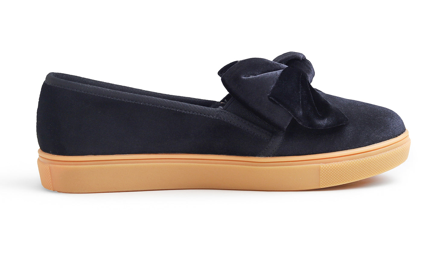 Feversole Women's Casual Slip On Sneaker Fashion Bow Tie Loafer Flats Velvet Fur Lined
