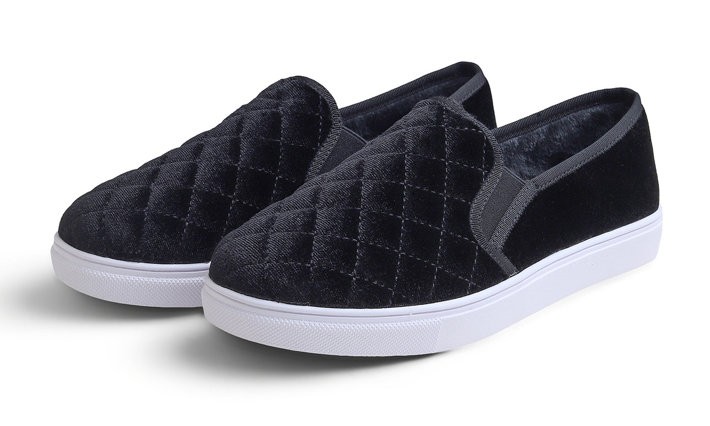 Feversole Women's Casual Slip On Sneaker Comfort Quilted Loafer Flats Velvet Quilted