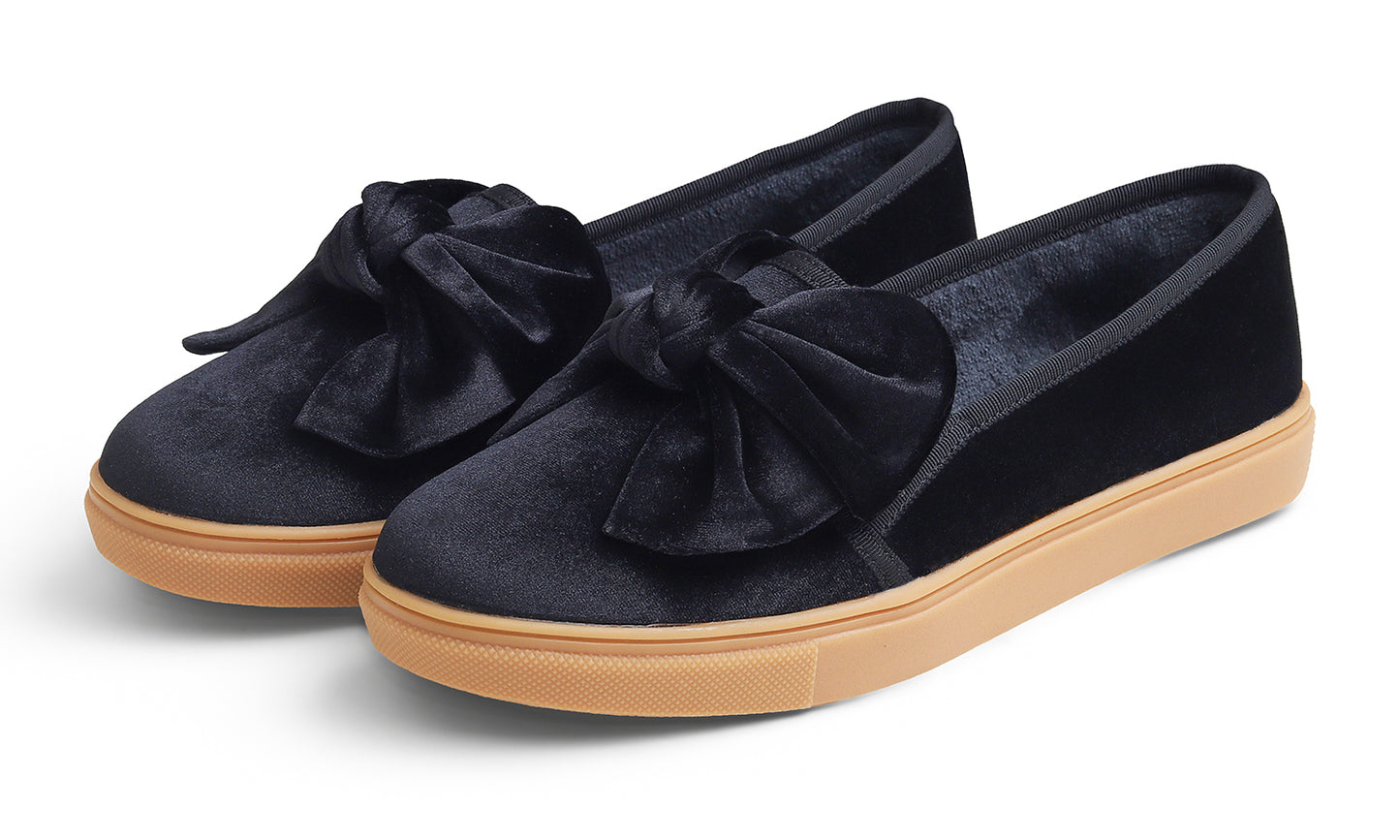 Feversole Women's Casual Slip On Sneaker Fashion Bow Tie Loafer Flats Velvet Fur Lined