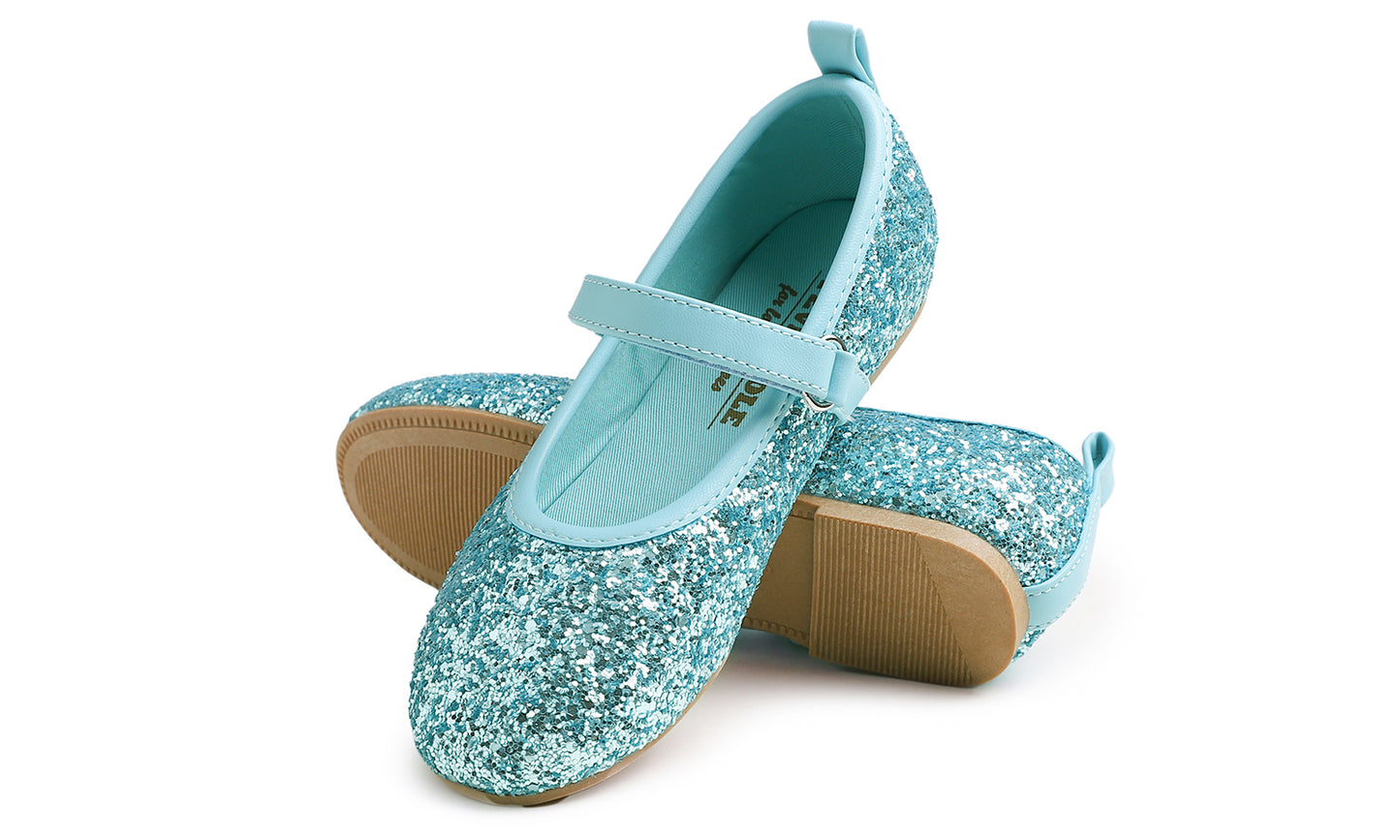 Feversole Girls Cute Dress Mary Jane Shoes Soft Party Holiday Ballet Flats Glitter