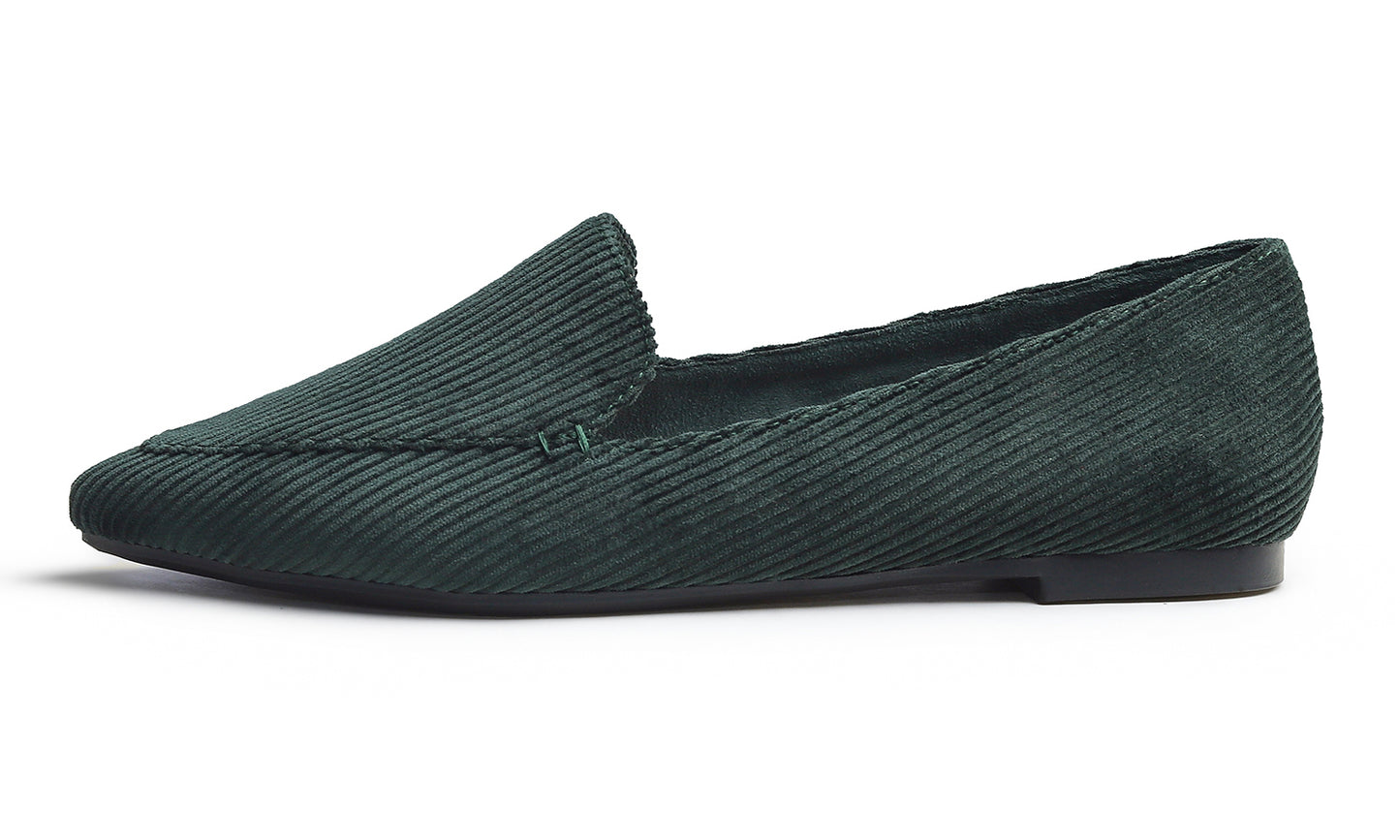 Feversole Women's Loafer Flat Pointed Fashion Slip On Comfort Soft Driving Office Shoes Corduroy