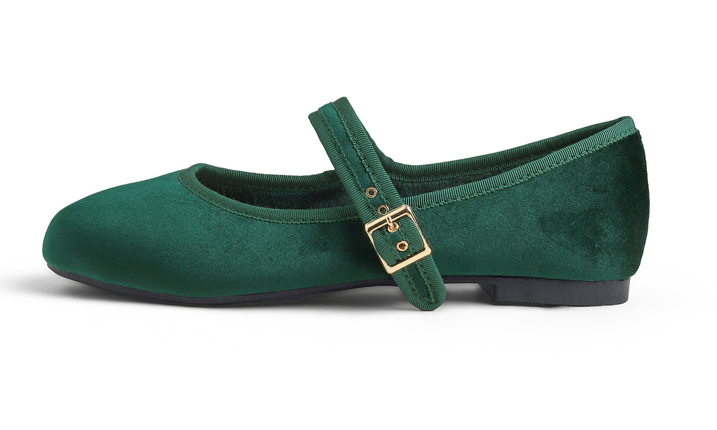 Feversole Women's Soft Cushion Extra Padded Comfort Round Toe Mary Jane Metal Buckle Fashion Ballet Flats Walking Shoes Velvet Vegan Lining