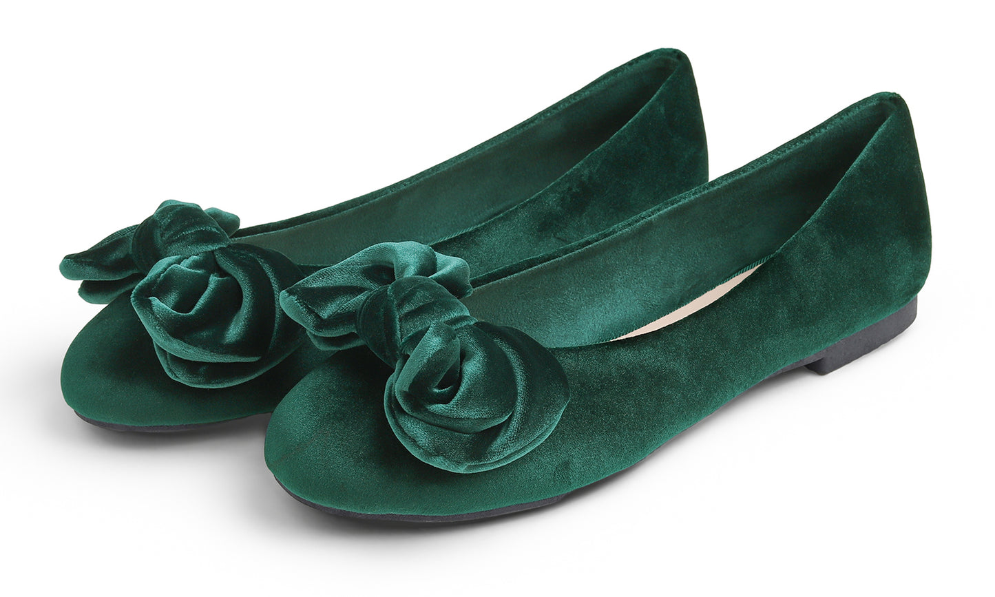 Feversole Women's Round Toe Cute Bow Trim Ballet Flats Velvet Twist Bow