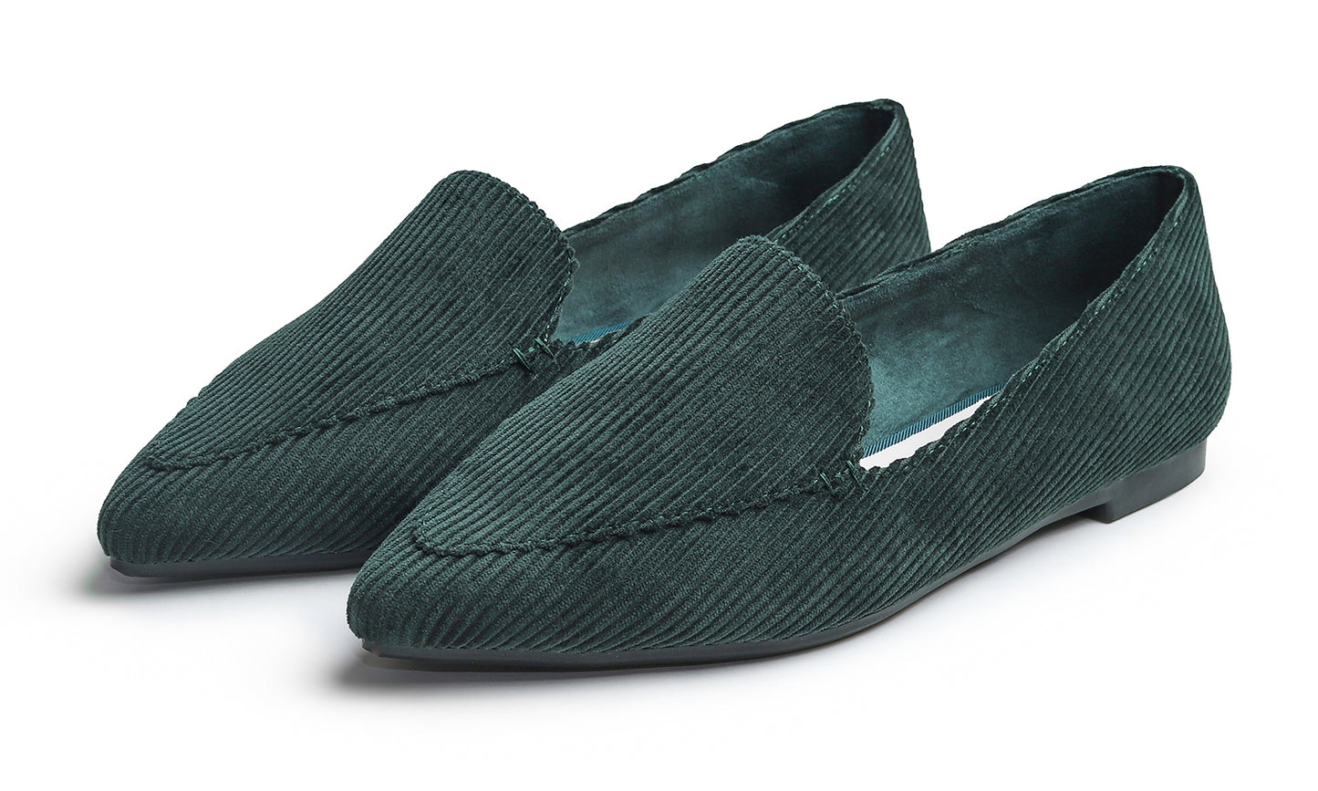 Feversole Women's Loafer Flat Pointed Fashion Slip On Comfort Soft Driving Office Shoes Corduroy