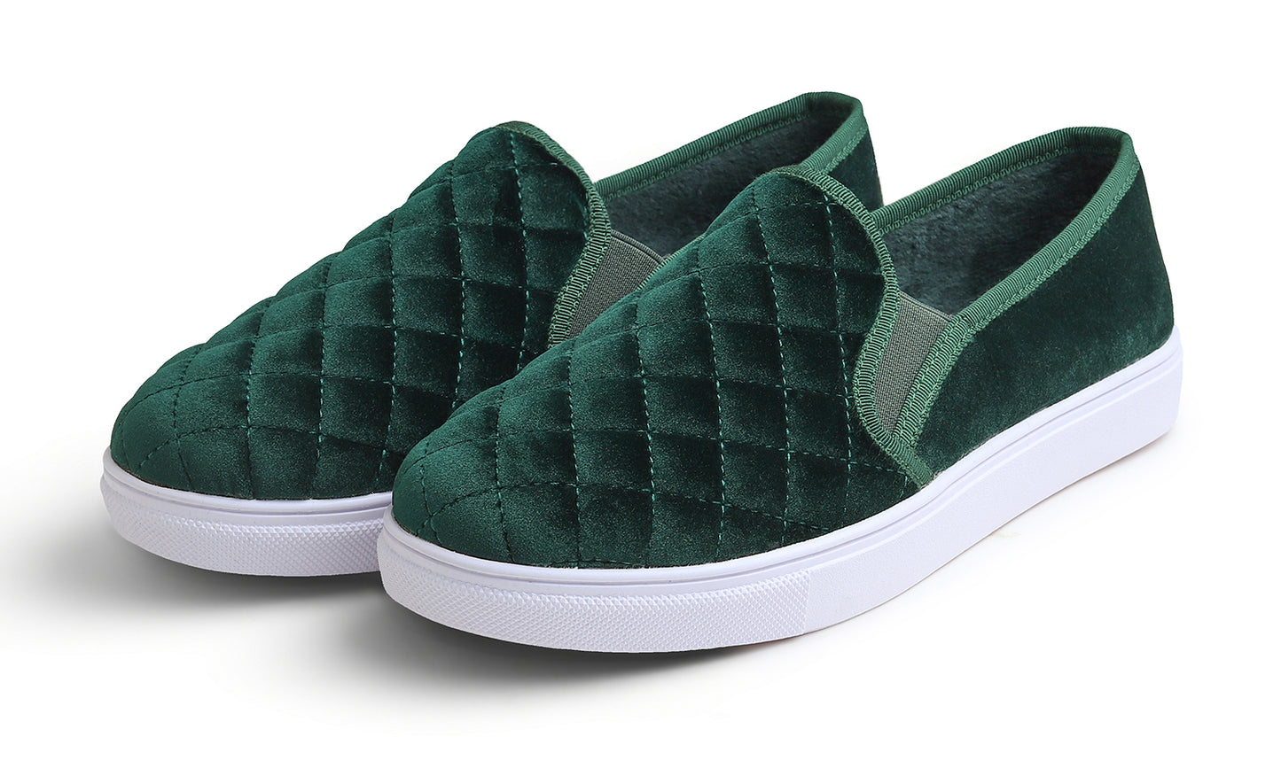 Feversole Women's Casual Slip On Sneaker Comfort Quilted Loafer Flats Velvet Quilted
