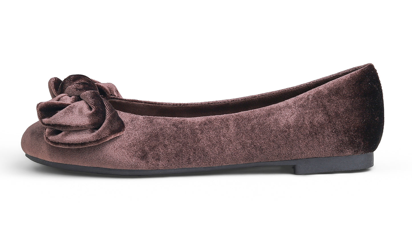 Feversole Women's Round Toe Cute Bow Trim Ballet Flats Velvet Twist Bow