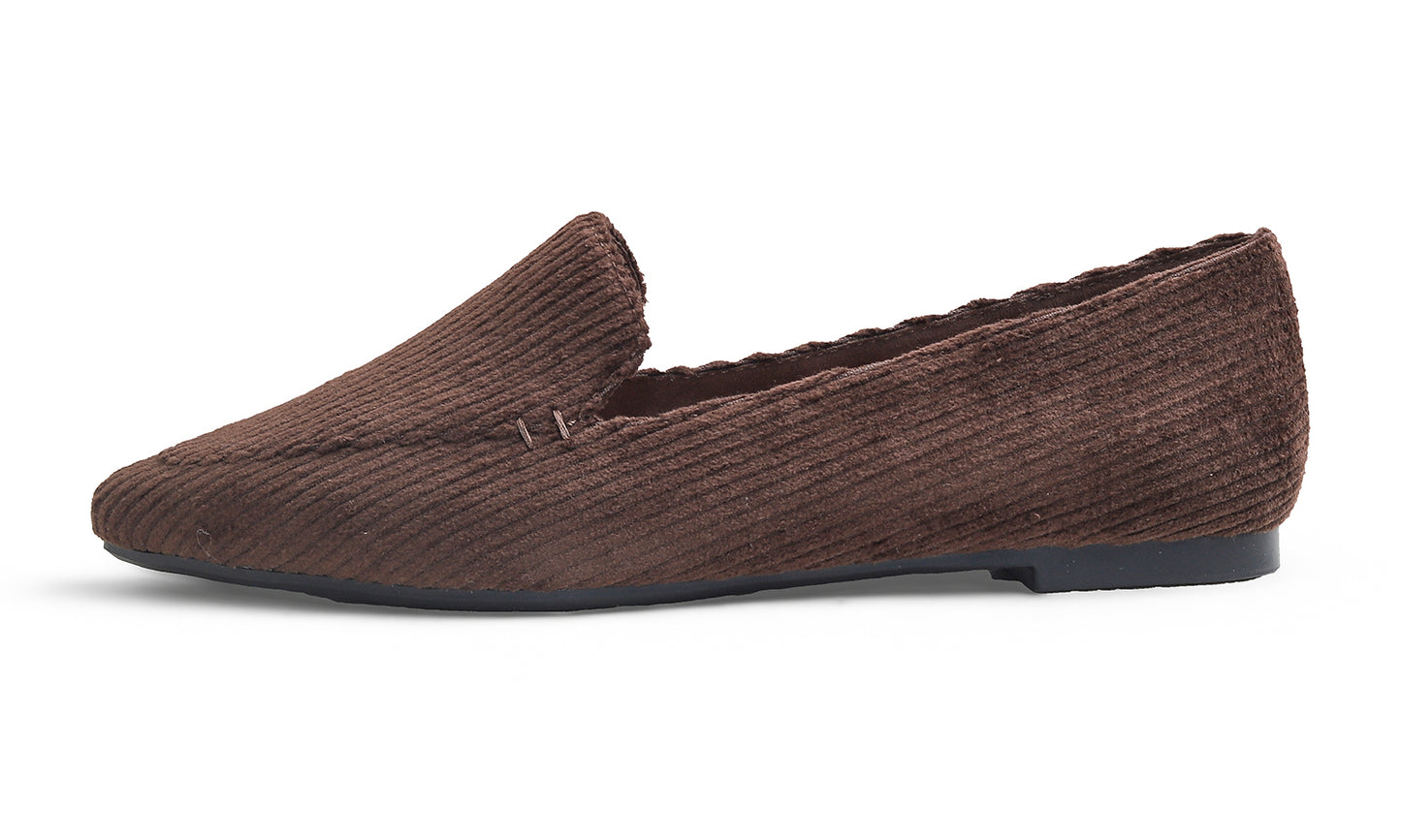 Feversole Women's Loafer Flat Pointed Fashion Slip On Comfort Soft Driving Office Shoes Corduroy