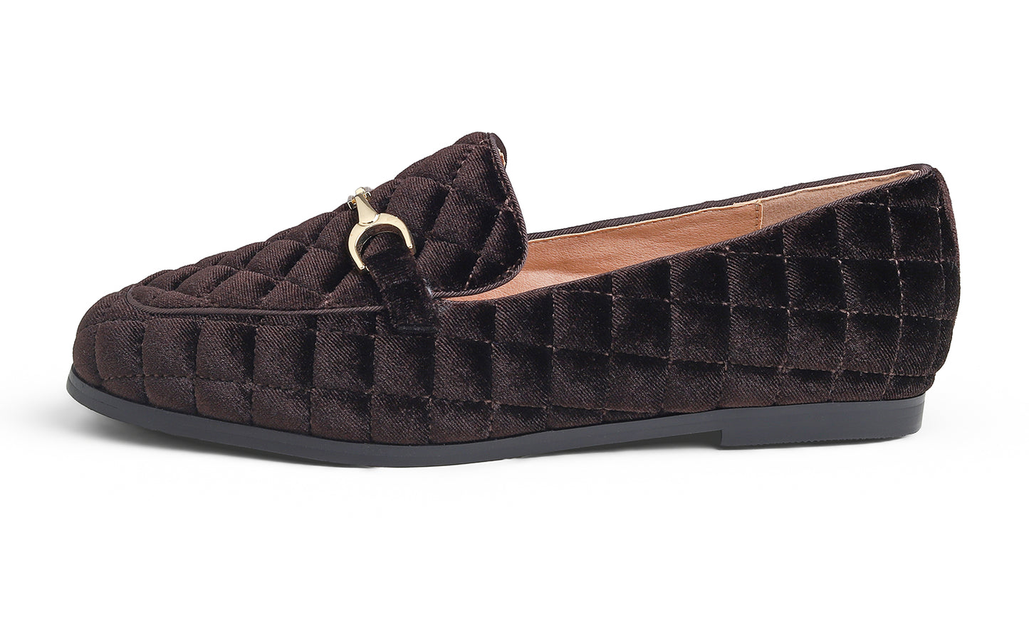 Feversole Women's Fashion Comfortable Penny Loafer Buckle Dressy Shoes Velvet Quilted