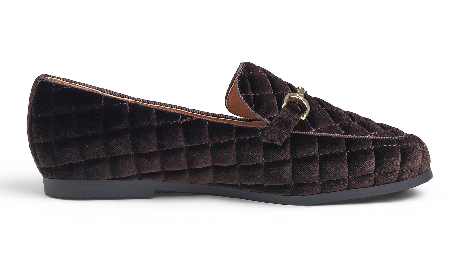 Feversole Women's Fashion Comfortable Penny Loafer Buckle Dressy Shoes Velvet Quilted