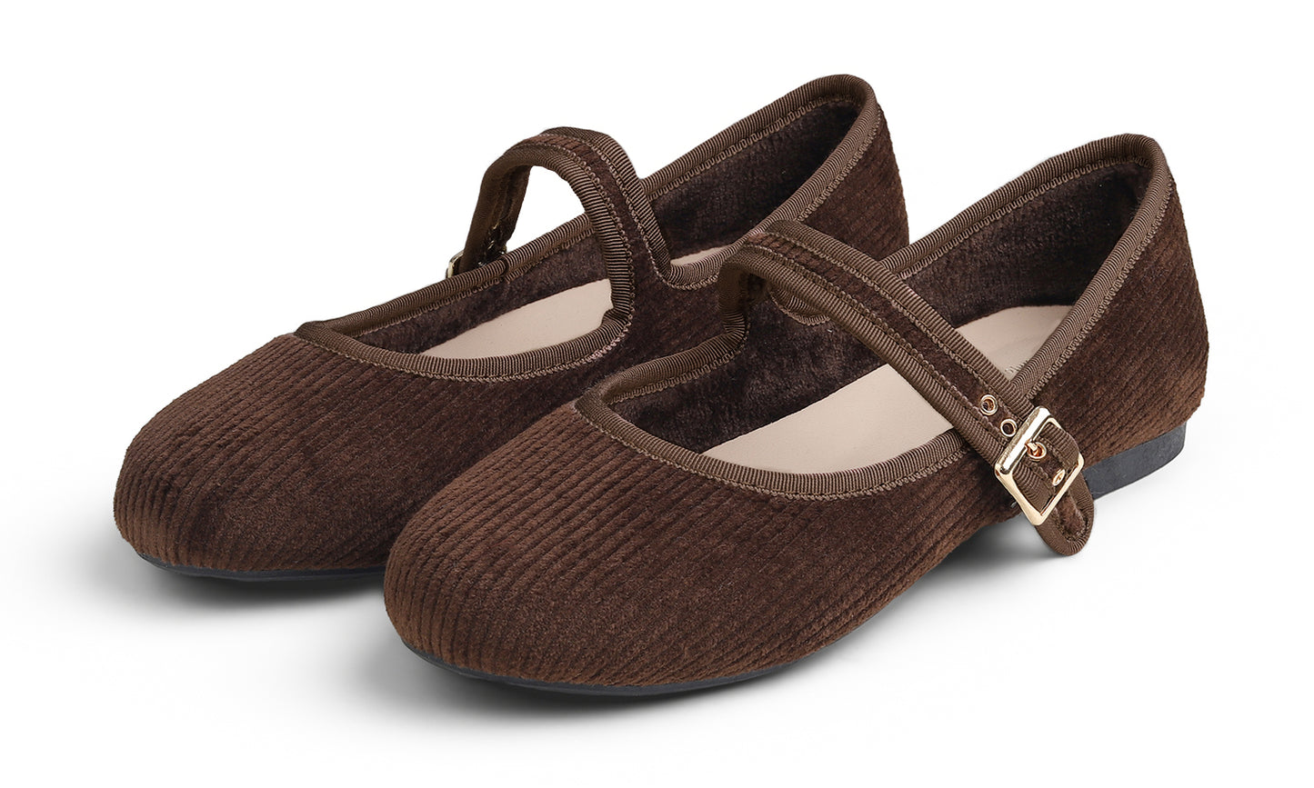 Feversole Women's Soft Cushion Extra Padded Comfort Round Toe Mary Jane Breathable Fabric Fashion Ballet Flats Walking Shoes Corduroy