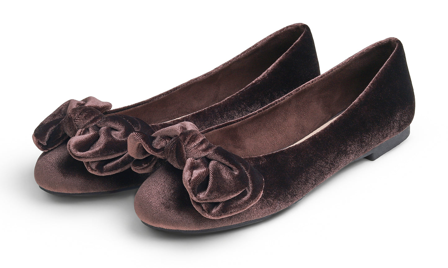 Feversole Women's Round Toe Cute Bow Trim Ballet Flats Velvet Twist Bow
