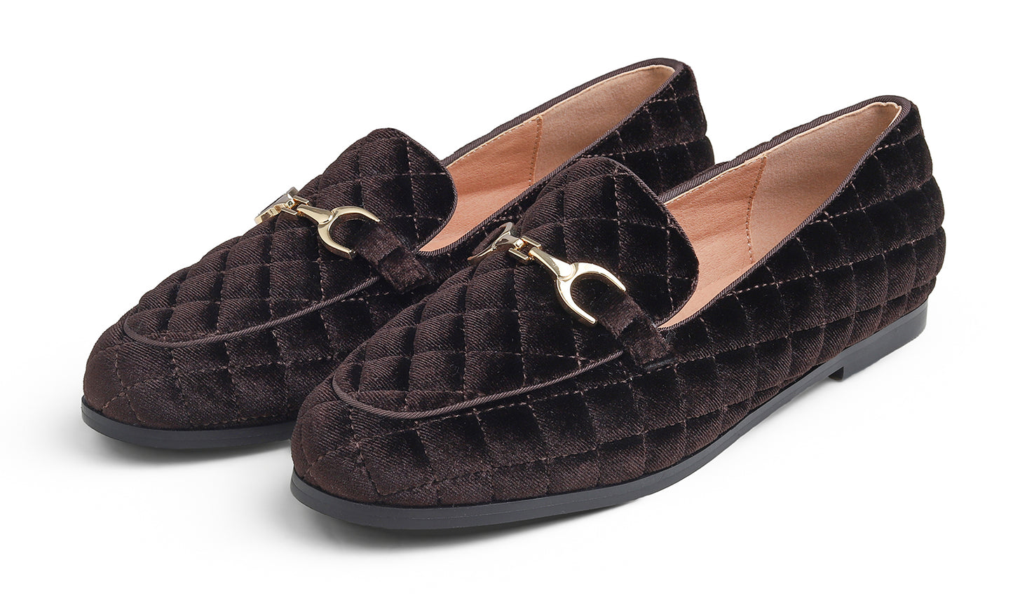 Feversole Women's Fashion Comfortable Penny Loafer Buckle Dressy Shoes Velvet Quilted