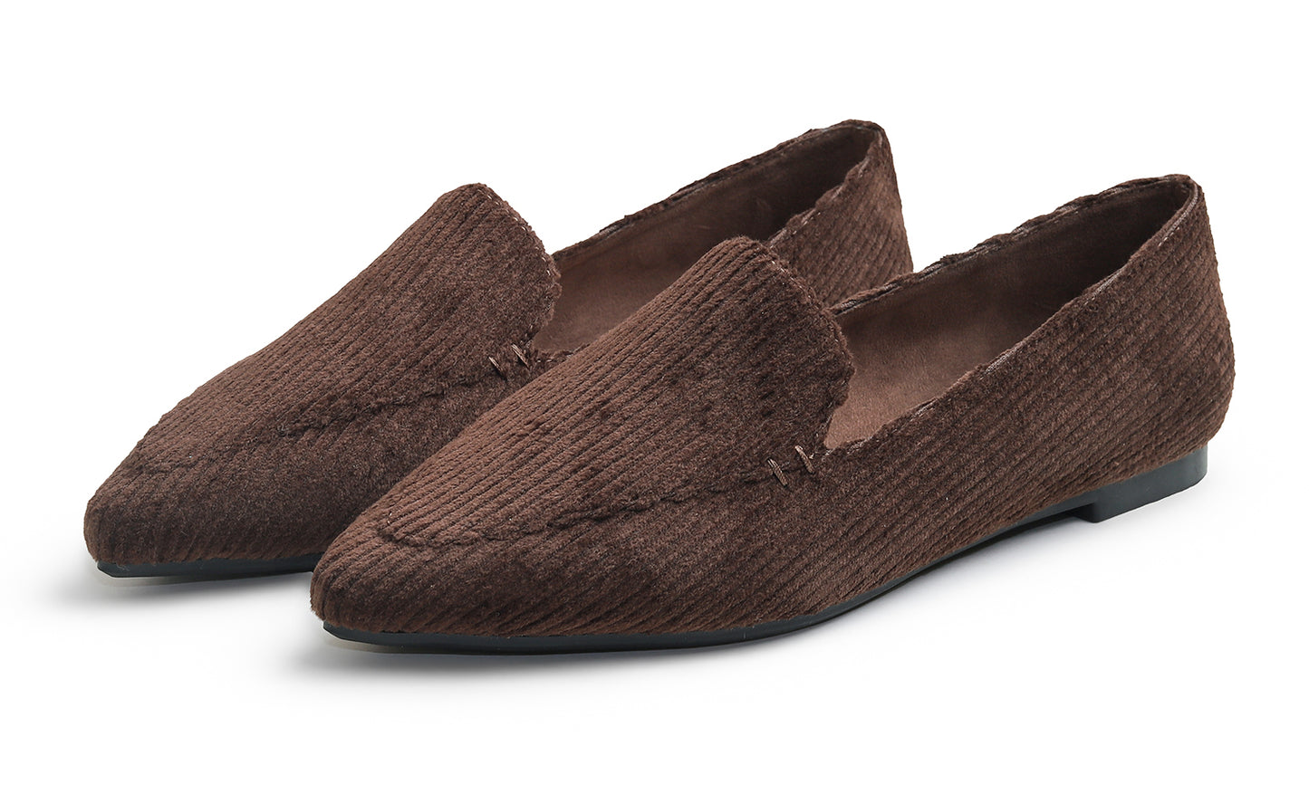 Feversole Women's Loafer Flat Pointed Fashion Slip On Comfort Soft Driving Office Shoes Corduroy