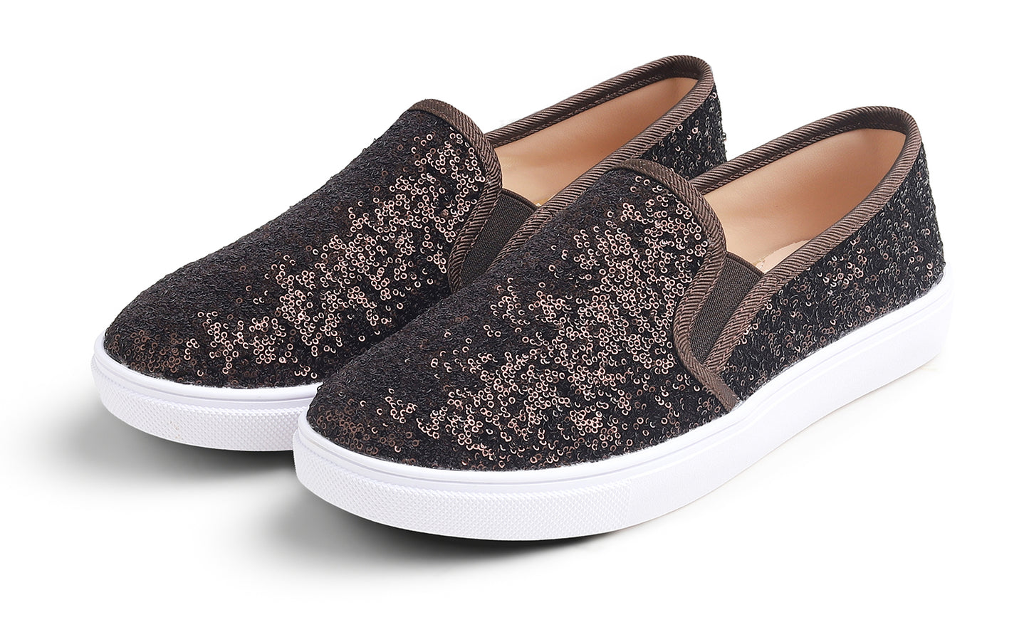 Feversole Women's Fashion Sparkle Sequin Embellished Sneaker Party Holiday Casual Shoes Mini Sequin