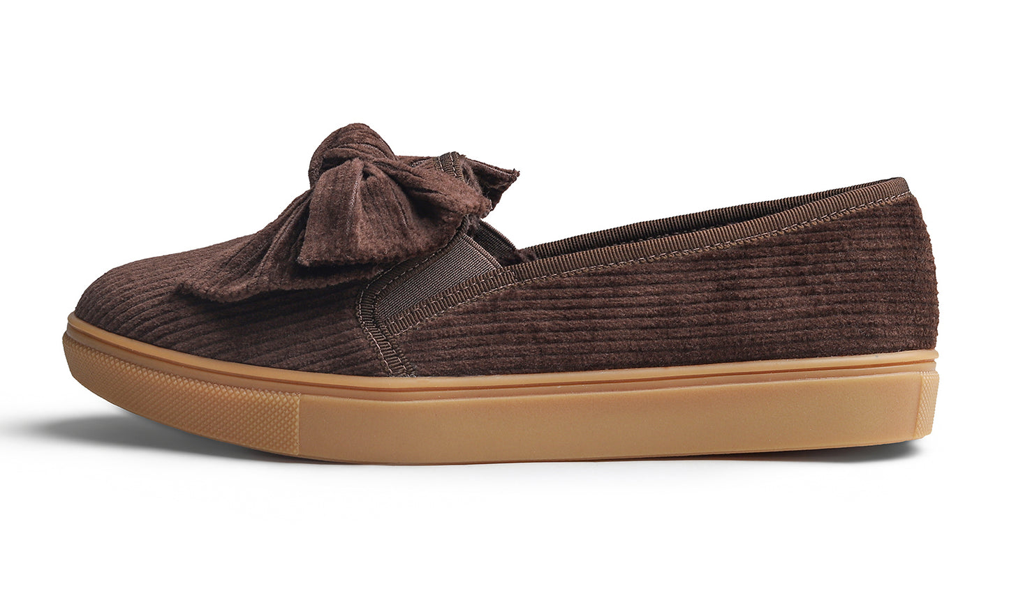 Feversole Women's Casual Slip On Sneaker Fashion Bow Tie Loafer Flats Corduroy Fur Lined