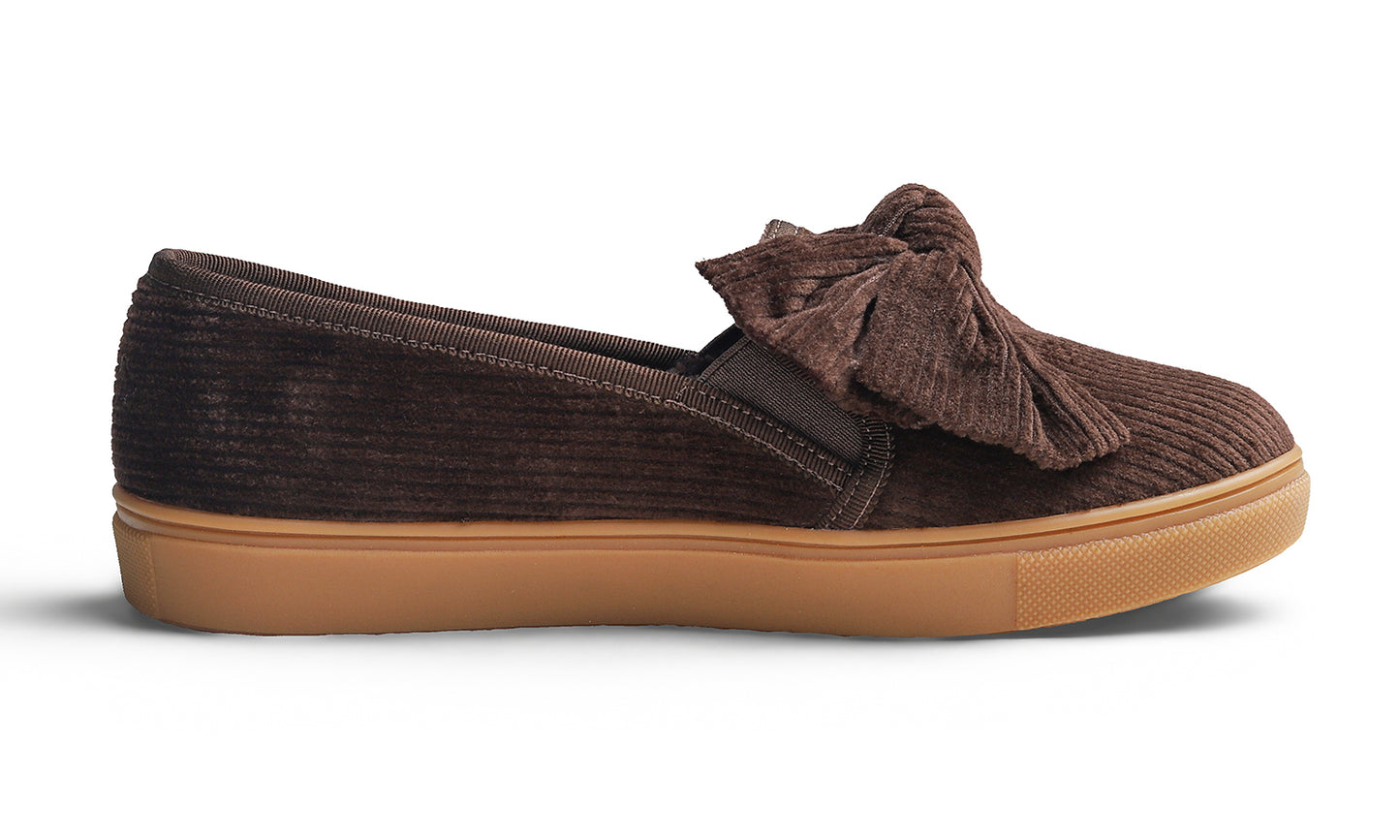 Feversole Women's Casual Slip On Sneaker Fashion Bow Tie Loafer Flats Corduroy Fur Lined