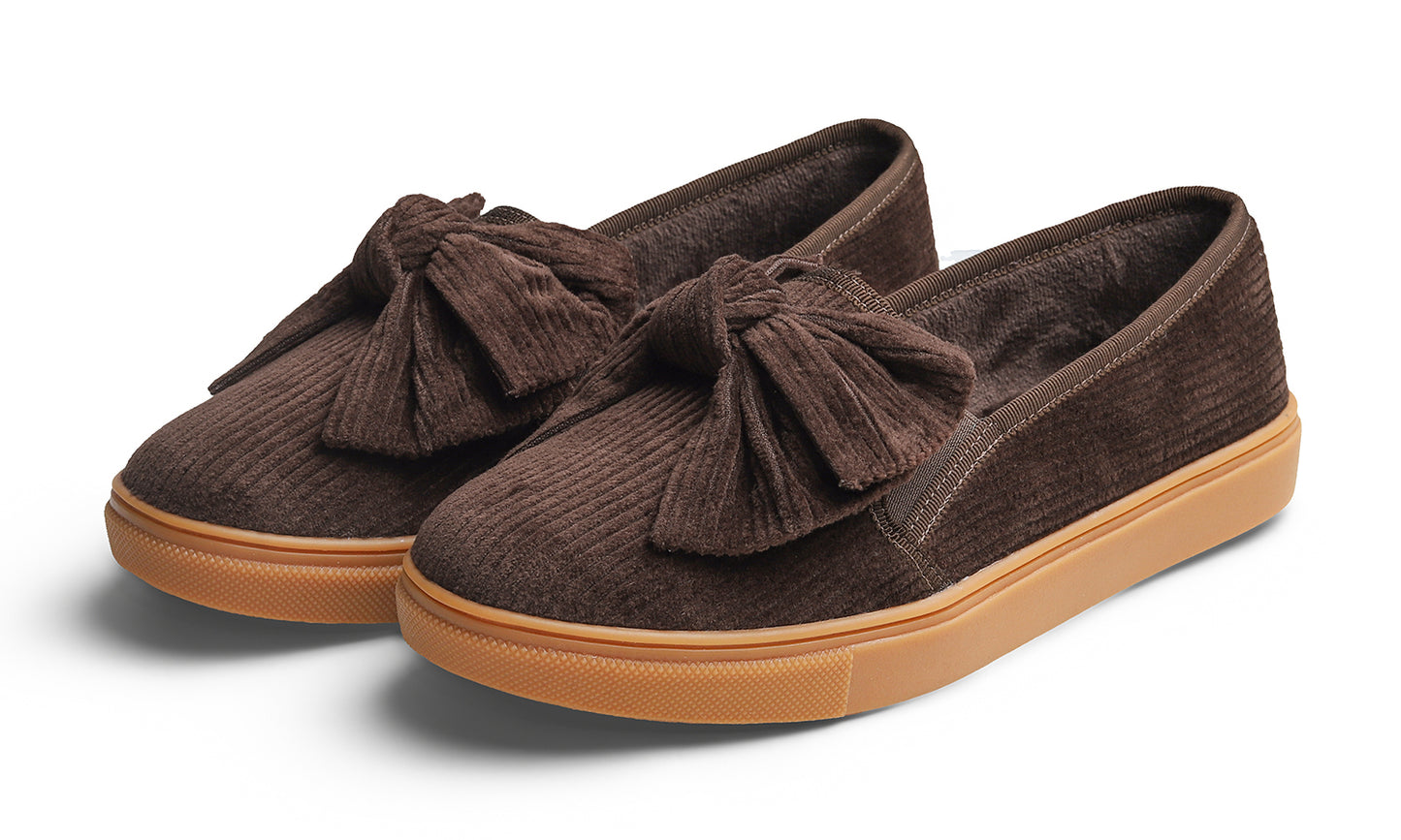 Feversole Women's Casual Slip On Sneaker Fashion Bow Tie Loafer Flats Corduroy Fur Lined